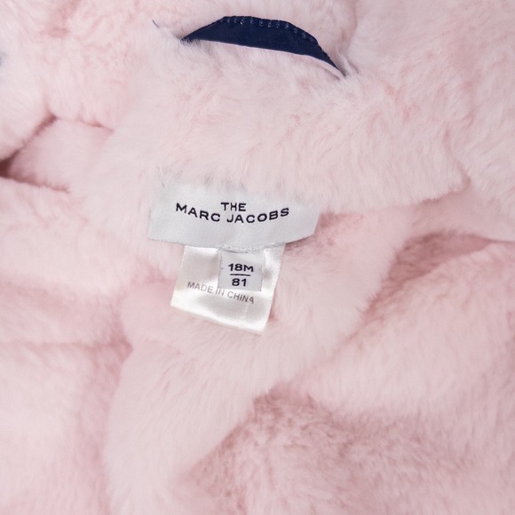 The Marc Jacobs Heart Printed Hooded Puffer Coat Navy Blue Pink Size 18 months - Picture 7 of 11